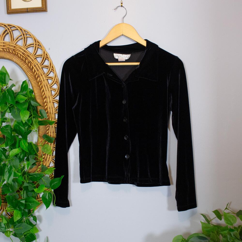 VTG L Charlotte Russe Black Velvet Jacket Sabrina Dark Academia Goth Dark Winter